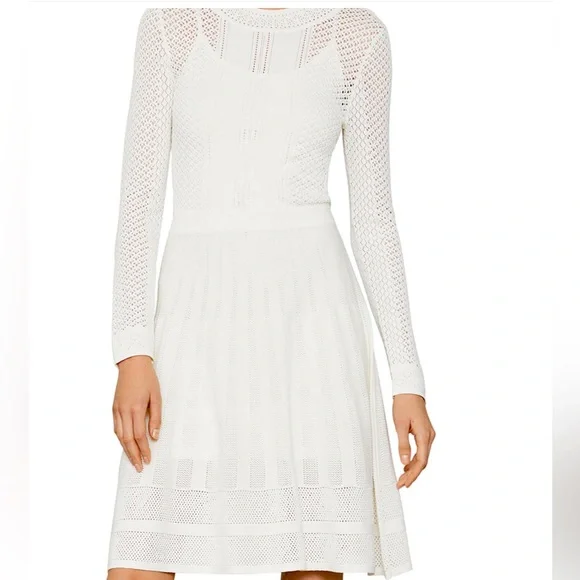 Bcbgmaxazria Womens Pointelle Sweater Cocktail Dress Ivory M